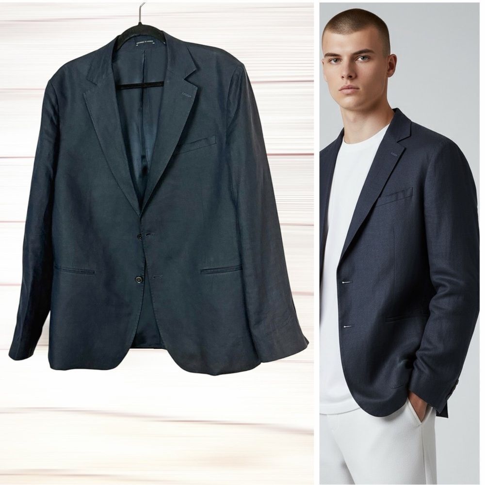 REISS Linen Dark Navy Blazer Lightweight Summer Tailored Men's size 42